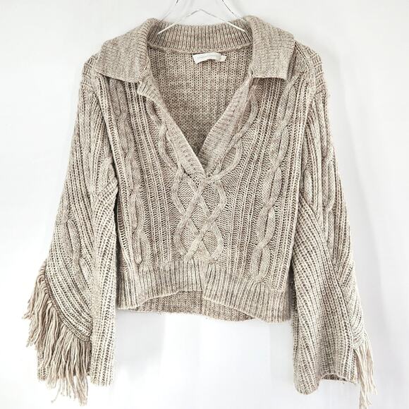 Jonathan Simkhai Kara Fringe Knit Polo in Tan Melange Size Small - Picture 5 of 11